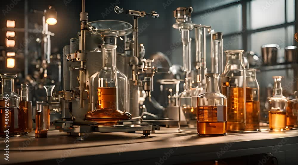 beaker and flask in science laboratory with chemical beaker and flask in science laboratory with chemical