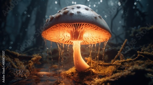 Glowing Mushroom in Enchanted Forest © Balaraw