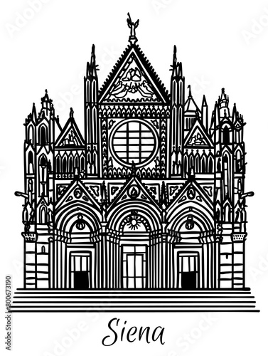Line art drawing of Duomo di Siena Cathedral, Italy, architecture tourism landmark, travel destination illustration photo