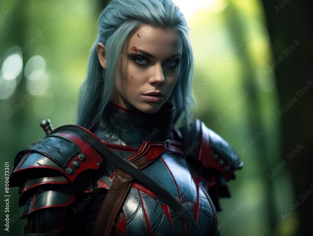 Futuristic warrior in a forest Futuristic warrior in a forest
