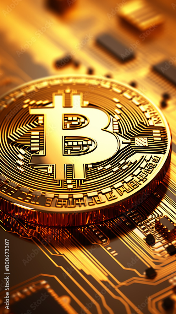 zoom on a gold bitcoin