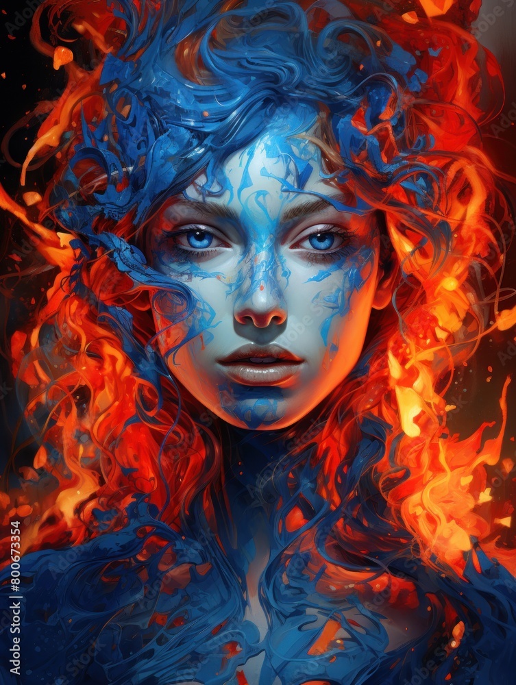 Vibrant Artistic Portrait of a Fiery Goddess