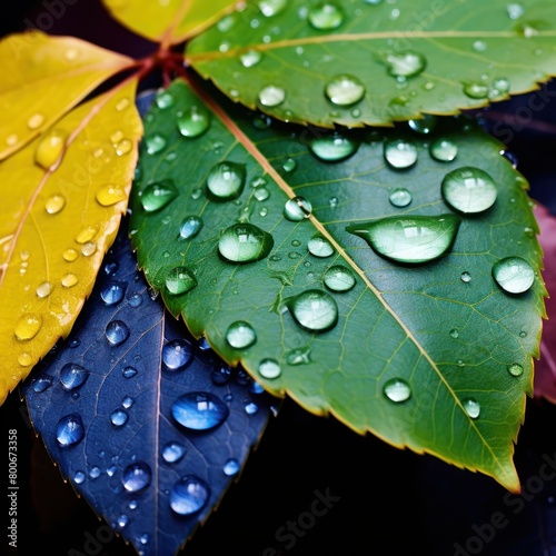 Vibrant Autumn Leaves with Raindrops