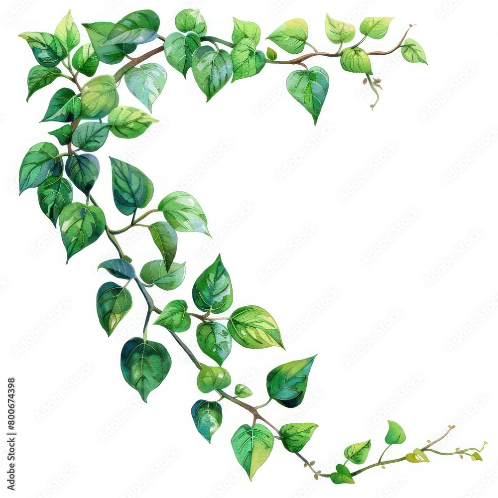 vine single branch in watercolor illustration with white background vine single branch in watercolor illustration with white background