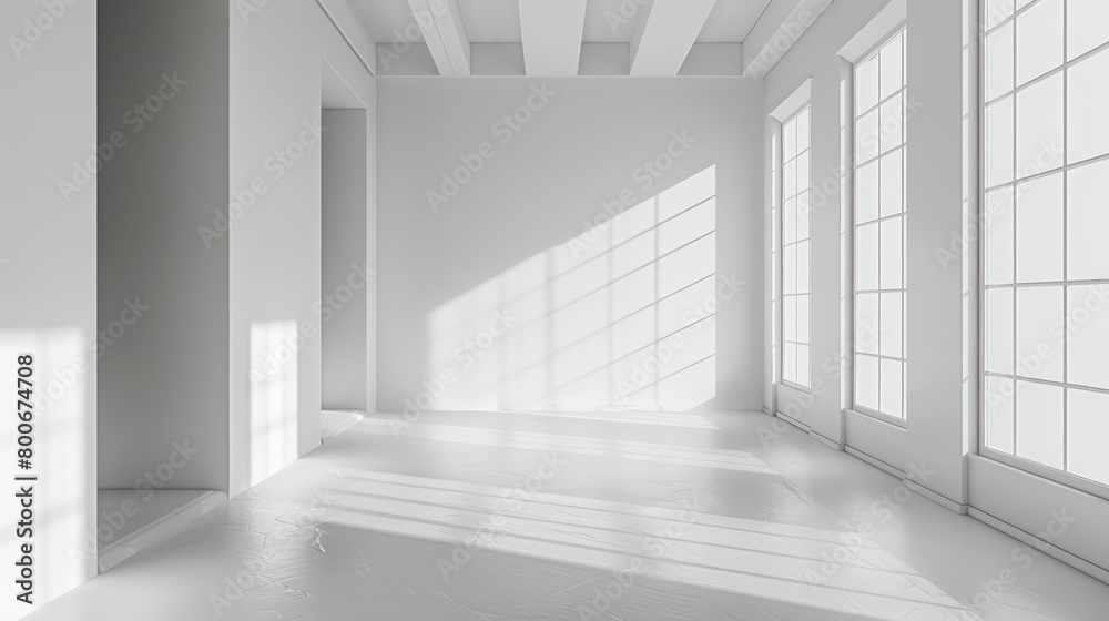 white empty big interior with window reflection