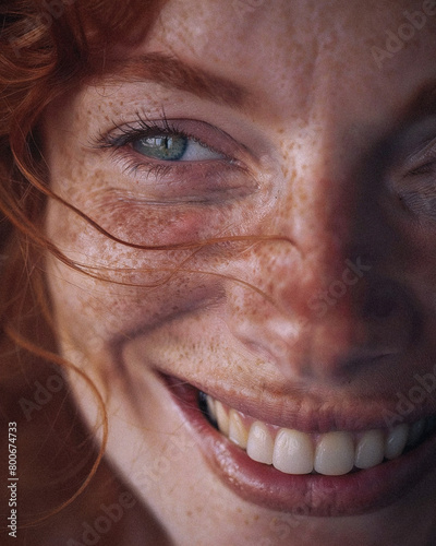 Close-Up Smiling Detailed Late 30s Early 40s Red-Haired Woman