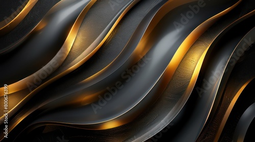 gold and black background with curvatures, bold lines, light white and dark black, sleek lines, rim light photo