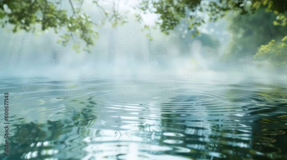 Fototapeta premium serene scene with water ripples, calmness, clarity, wellness advice, soft blues, greens, natural light reflections