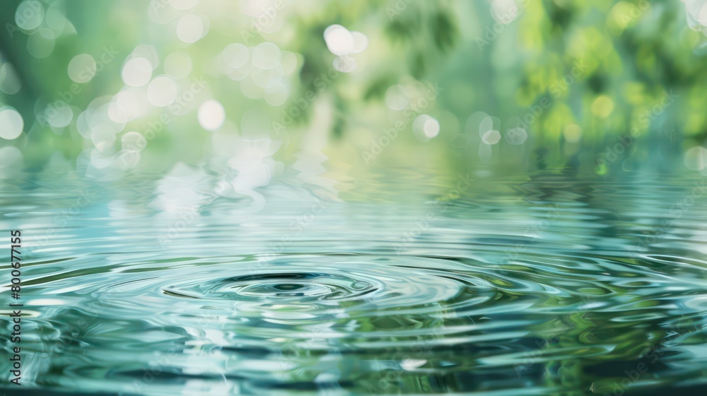 serene scene with water ripples, calmness, clarity, wellness advice, soft blues, greens, natural light reflections