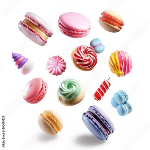 Wallpaper Mural colorful flying sweets baked goods on white background Torontodigital.ca