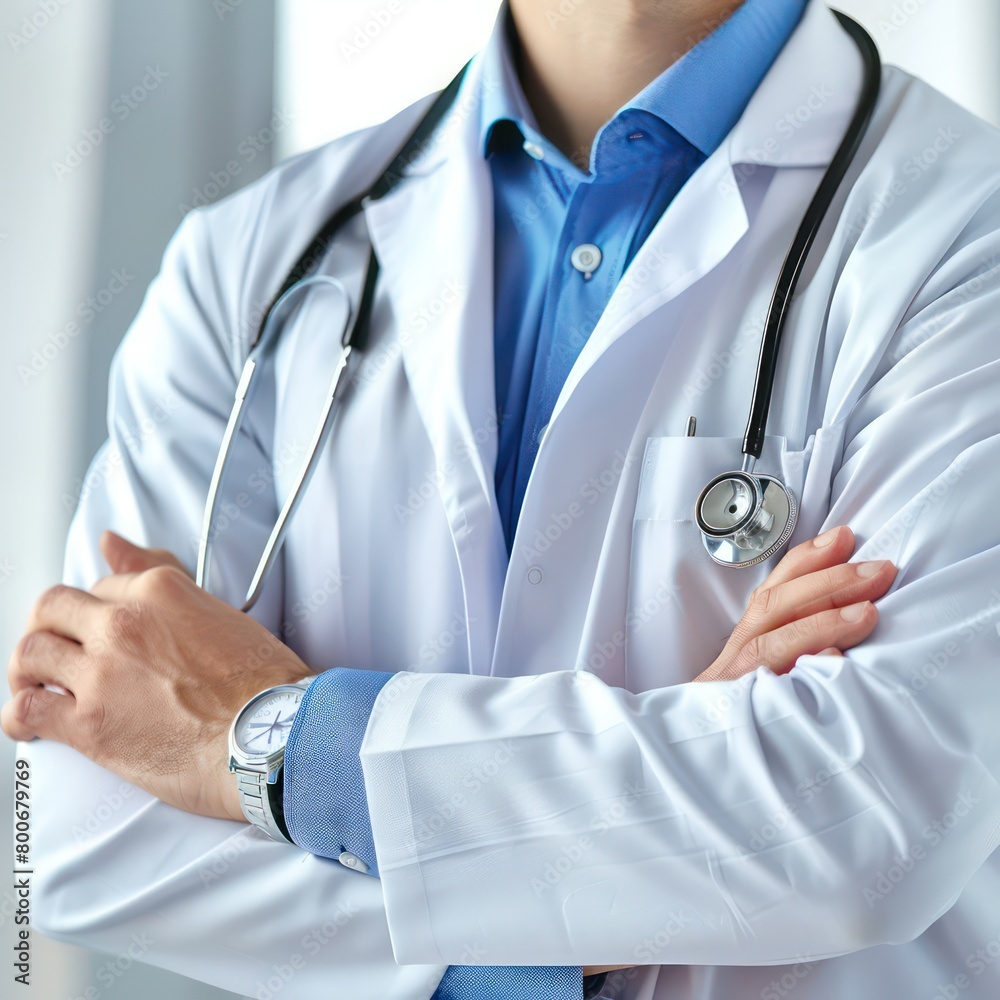 confident doctor's torso with medical equipment: professional expertise in healthcare, ready for action confident doctor's torso with medical equipment: professional expertise in healthcare, ready for action