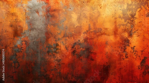 A painting of a wall with orange and gray tones. The wall appears to be covered in graffiti and has a rough texture