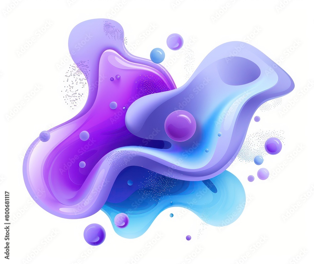 elegant abstract image of purple and blue shapes with bubbles on a white background in the style of rounded shapes