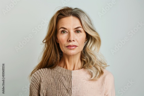 Narrative shifts in before after skincare highlight adult holistic aging, focusing on age spots and integrated skin care for natural aging. © Leo