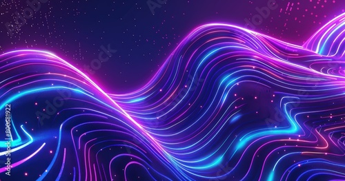 vibrant neon purple and blue waves abstract art