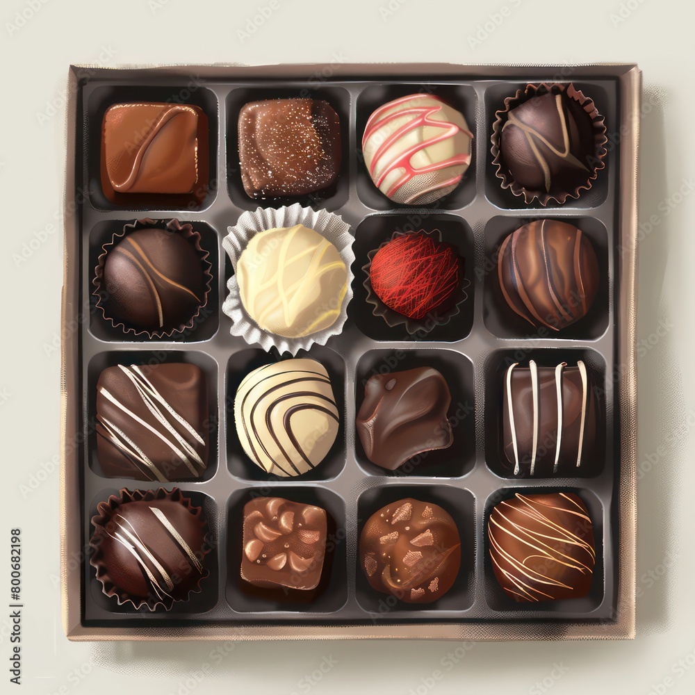 delicious assortment of chocolates in an illustrated box delicious assortment of chocolates in an illustrated box