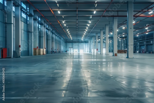 modern clean warehouse workers, efficient workflow in warehouse, streamlined operation space