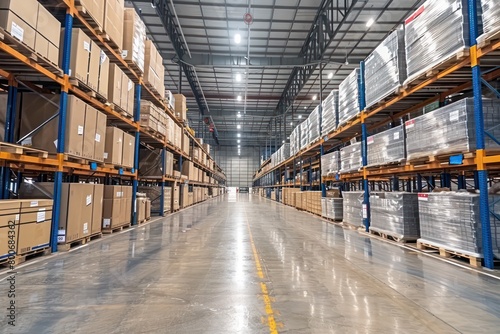 modern clean warehouse workers, efficient workflow in warehouse, streamlined operation space