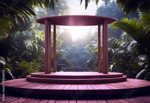'Product forest set vibrant tropical amidst enhanced presentation wooden podium backdrop3d rendering green lush poduim room television interior home furniture screen living wall design lcd' photo