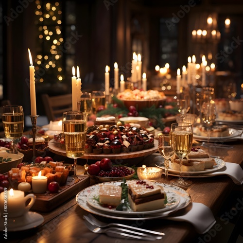 Beautifully decorated table for a festive dinner. Selective focus.