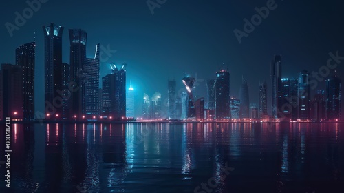 night city orange dark blue black urban skyline lights © Dekastro