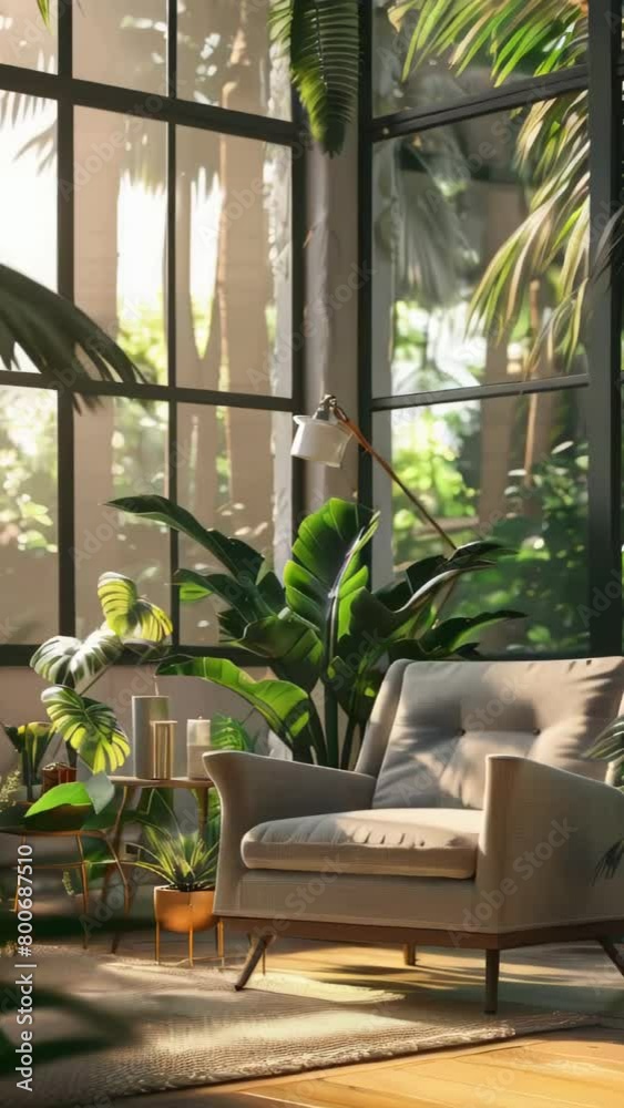 A room with a chair and a potted plant A room with a chair and a potted plant