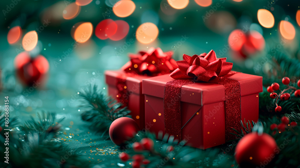 Red xmas gift with red ribbon Red xmas gift with red ribbon