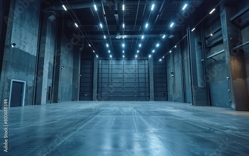 realistic warehouse with light blue glowing space