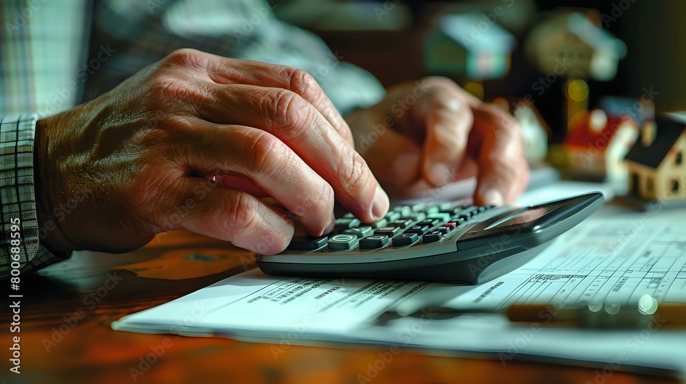 Fototapeta premium Measured Approach to Financial Decision-Making: Hands Calculating