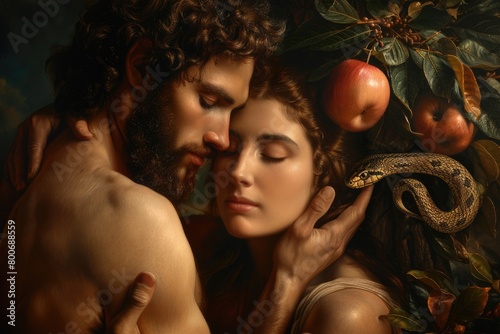 The fall of Adam and Eve, genesis narrative, delving into the biblical original sin, paradise tree, apple, exile, temptation .