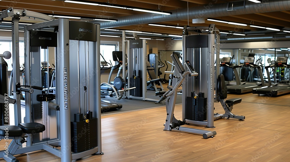 Fototapeta premium Photo of a strength training session with modern equipment, perfect for attracting clients to a fitness center