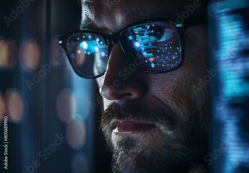 closeup of a professional IT technician wearing glasses photo