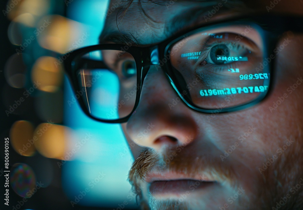 closeup of a professional IT developer wearing glasses closeup of a professional IT developer wearing glasses