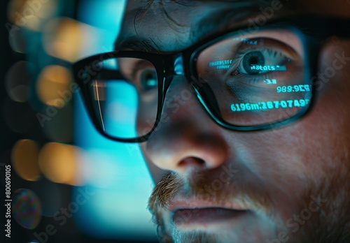closeup of a professional IT developer wearing glasses photo