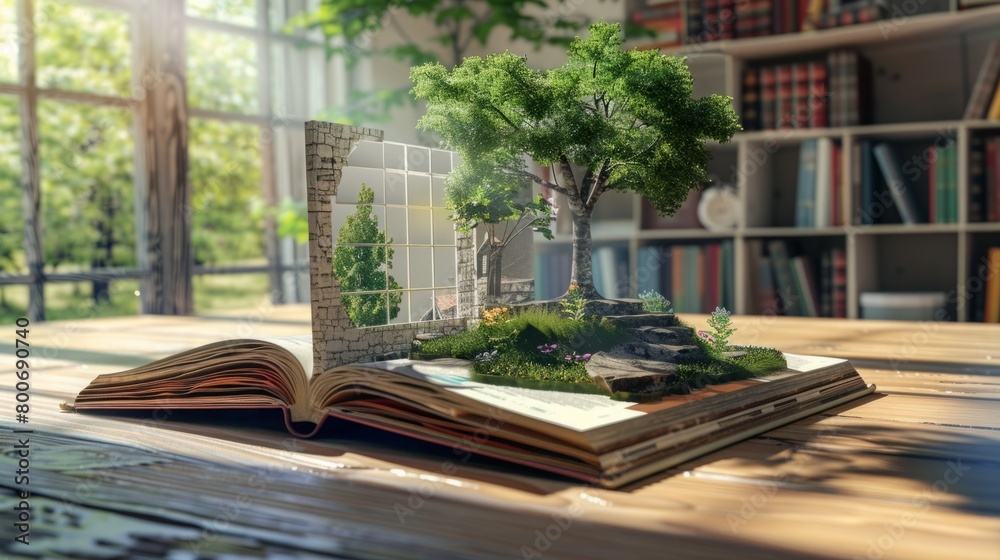 Obraz premium Open Book on Wooden Table