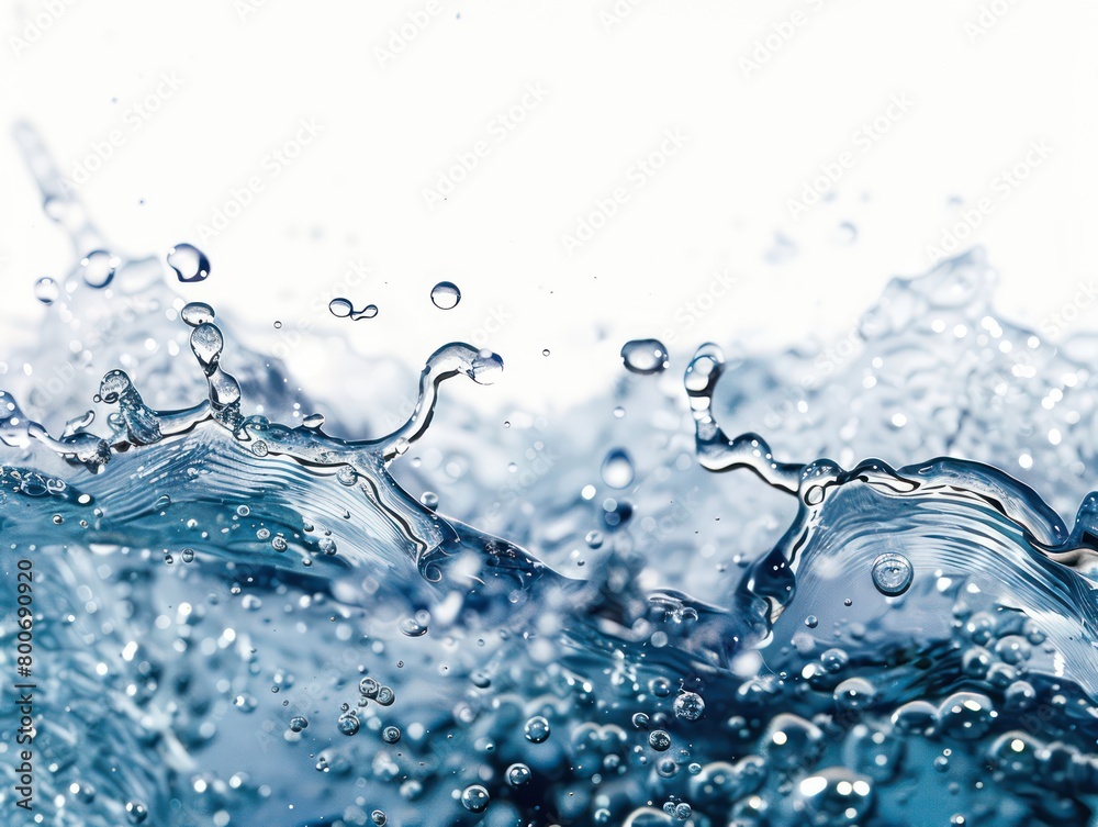 water and air bubbles over white background