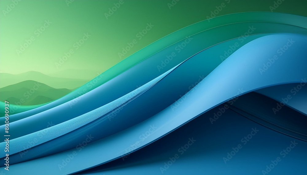 Obraz premium Smooth gradients in a minimalist geometric layout, shades of blue and green, clean