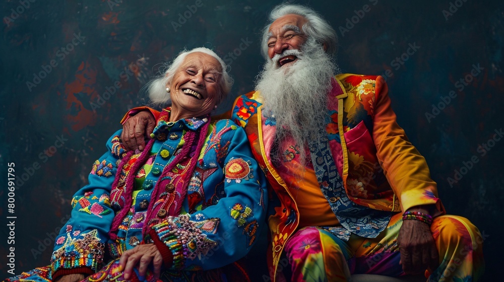 Fototapeta premium colourful old couple laughing and having fun