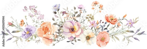 wedding corner sequence of flowers without stems, watercolour painting