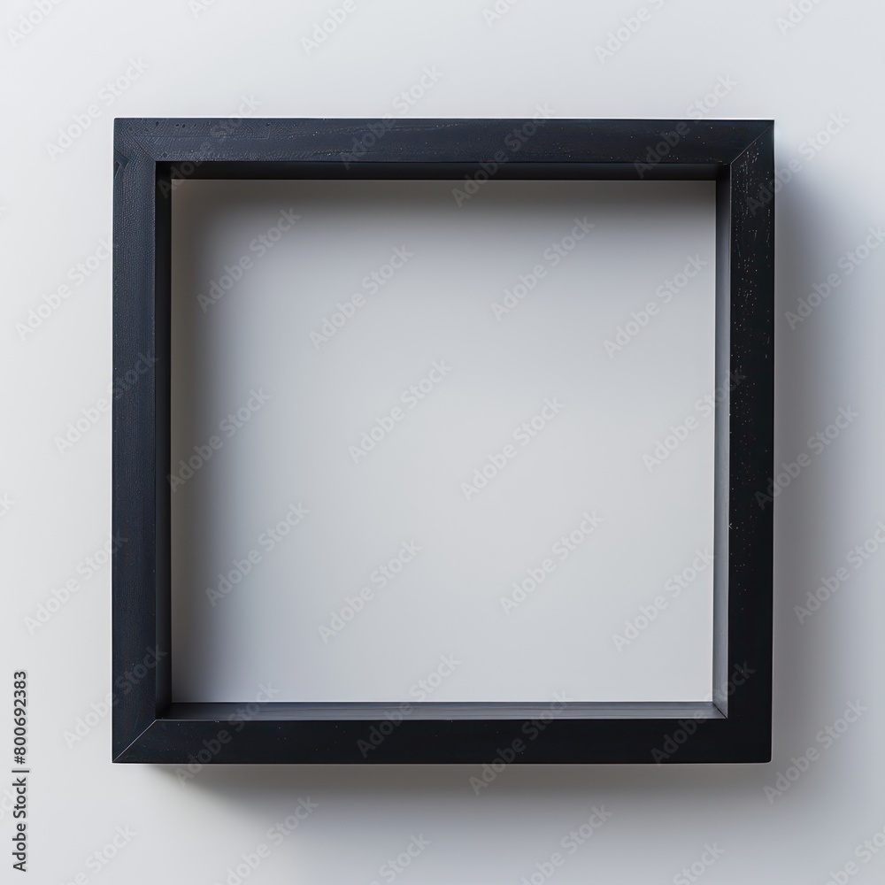 wooden thin picture frame mockup in black on white background, empty space