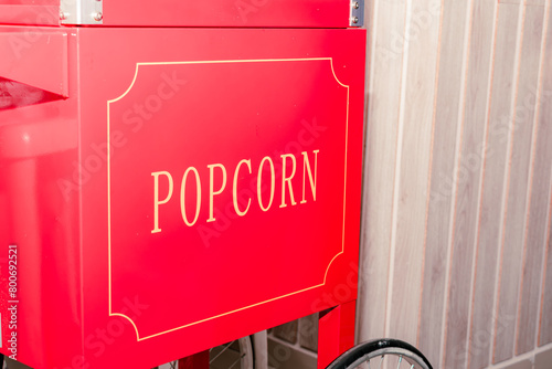 popcorn text on automatic popcorn machine