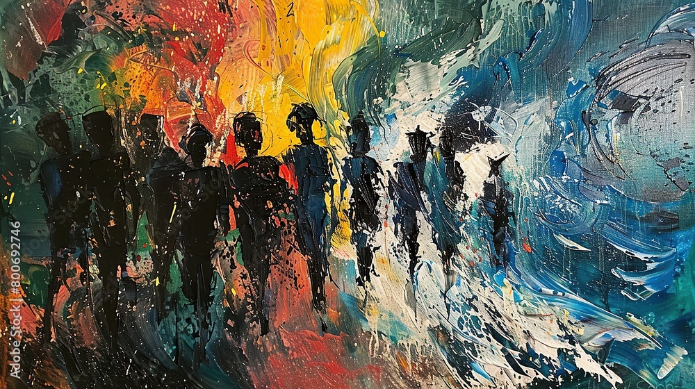 oil painting, a riot, abstract, munch style