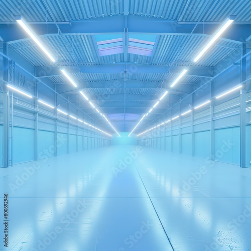 realistic warehouse with light blue glowing space