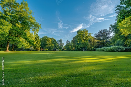 beautiful garden lawn with a large beautiful blue sky in the background