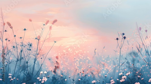 background with a floral field  wild flowers of delicate pastel colors  computer screen or for mobile