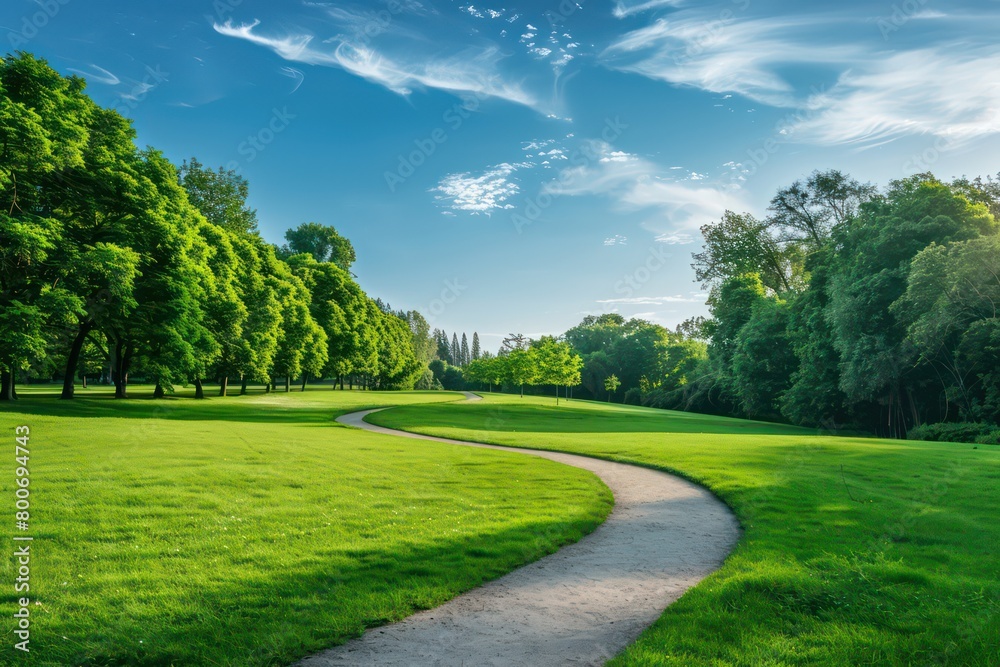 curving pathway in a park with vibrant green grass curving pathway in a park with vibrant green grass