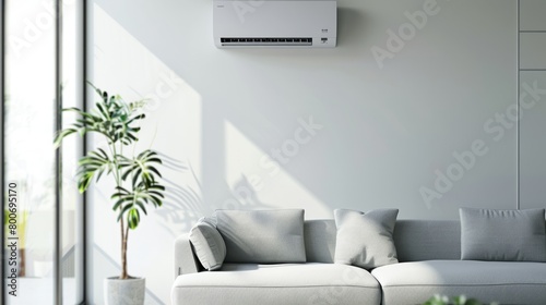 Energy-saving air conditioning, fresh and natural modern living room. photo