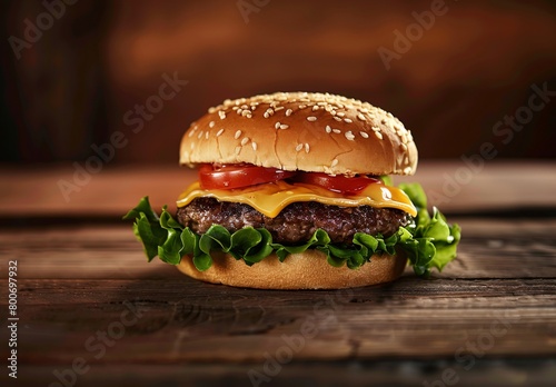 a tasty hamburger with lettuce and tomato on the side