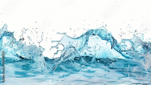 Water wave on white background, light blue water splash.