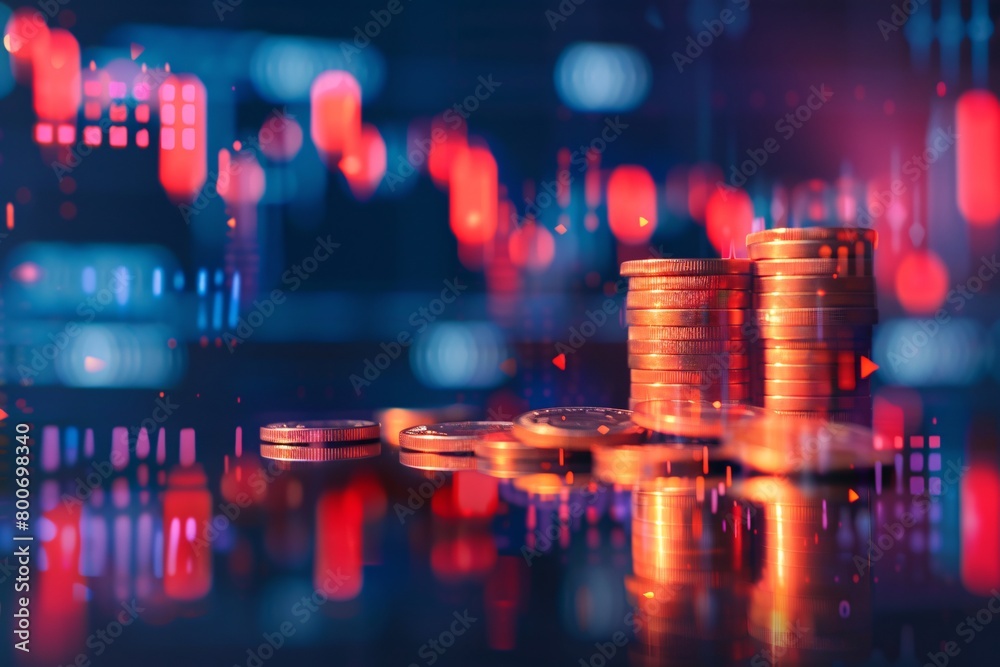 Gold coins and stock chart background Gold coins and stock chart background
